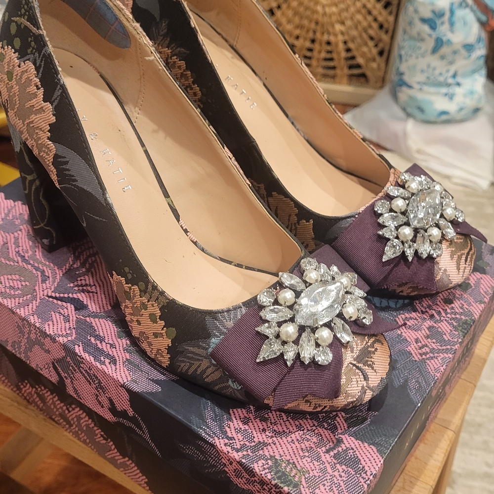Kelly & Katie Black, Purple and Pink Embellished Block Heels